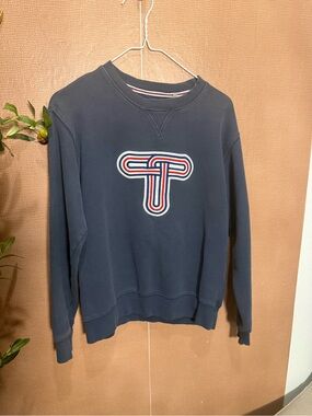 TNA ARITZIA Navy Crewneck Sweatshirt with Striped Logo OVERSIZED